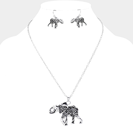 Antique Metal Western Elephant Pendant Necklace